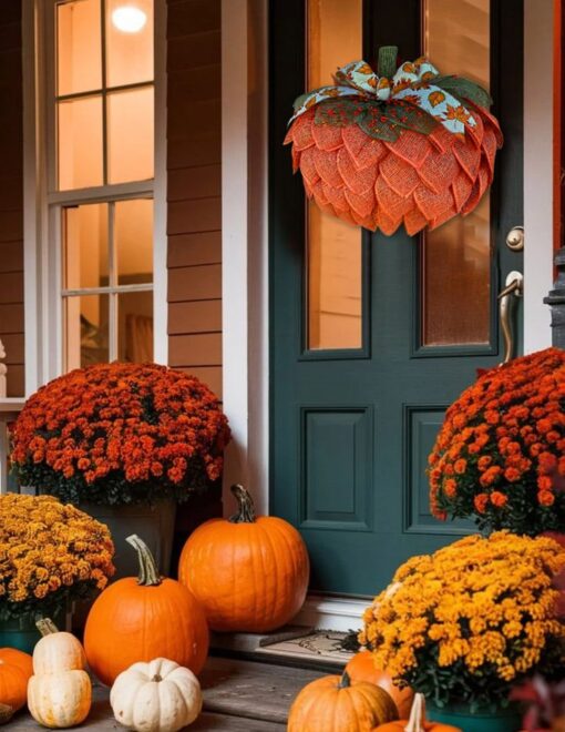 Farmhouse Pumpkin Wreath For Front Door