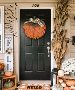 Farmhouse Pumpkin Wreath For Front Door