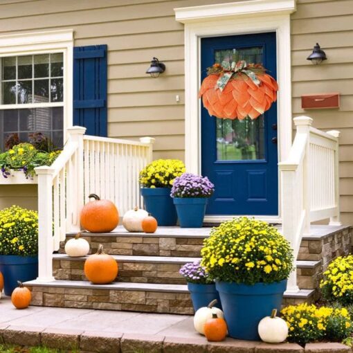 Farmhouse Pumpkin Wreath For Front Door