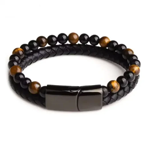 Histone Natural Agate Stone Leather Beaded Bracelet - Image 7